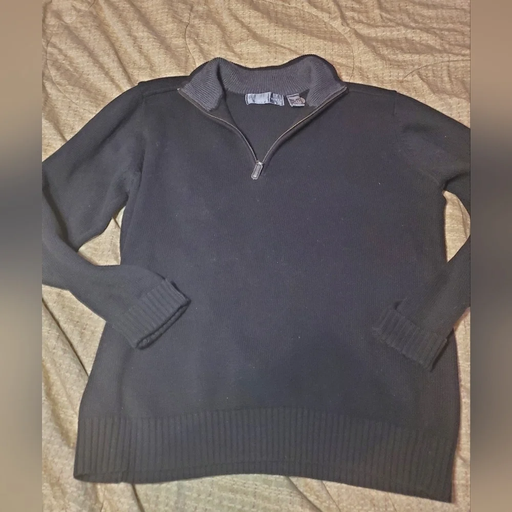 Oscar De La Renta Mens Luxury Black Quarter Zip Cotton Sweater Size M
